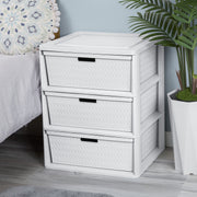 Sterilite Wide 3 Drawer Tower Storage Cart with Removable Decorative Bins, White, 4430-80