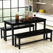 LTTROMAT Kitchen Table Set with 2 Benches, Black - Striped Style