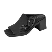 FUZZY 6867 Judith Women's Wide Width Elegant Comfort Heeled Sandals w/Buckle, Size: 8, Black