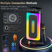 JYX Portable Bluetooth Party Speaker, 40W Deep Bass, RGB Light Show, Dual Wireless Microphones, 8-Hour Playtime, Black, T30-T