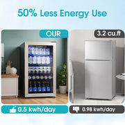 Goosiay Beverage Refrigerator, 130 Can Capacity, 3.2 cu ft, Energy Efficient, Touchpad Control, Silver Mini Bar Cooler