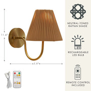 Home Decor Collection WK641782 Style House Natural Rattan LED Rechargeable Cordless Wall Sconce with Remote Control