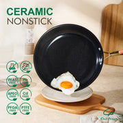 Chef Power 7 Pcs Ceramic Cookware Set, Non-Stick Aluminum Pots and Pans with Brushed Gold Stainless Steel Handles, Oven Safe to 450F, Dishwasher Safe, Stone Black