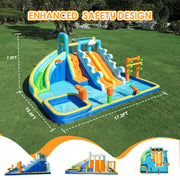 SaveJoy Giant 10-in-1 Inflatable Water Slide Bounce House with 750W Blower, 207x185x87 in, Backyard Water Park for Kids Ages 3-8, Indoor and Outdoor Use, 93241T