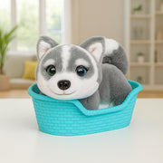 Little Live Pets My Really Real Puppy Mini Aurora the Husky Interactive Plush Toy with 20+ Sounds and Reactions, Cozy Basket Included, Ages 5+