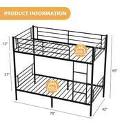 Zimtown BB-GY-STD300 Metal Bunk Bed Twin Over Twin, Heavy Duty Steel Frame, Safety Guardrails, Flat Ladder, Under-Bed Storage, Gray