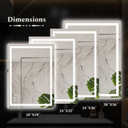 Edx Anti-fog LED Bathroom Mirror, Dual Light Source, Three Lighting Modes, Adjustable Brightness, White, 28x36 in