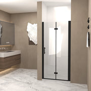Leumius Bifold Shower Door, 28-29 x 72 in, 6mm Tempered Glass, Matte Black Aluminum Frame, Stainless Steel Hardware, 19466510274