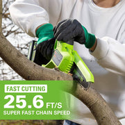 Greenworks 24V Cordless Mini Chainsaw, Brushless Motor, 6-Inch Bar, 2.0Ah Battery and Charger, CS24L210