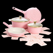 Paris Hilton PH11579-AS Clean Ceramic Nonstick Cast Aluminum Cookware Set with Heart Shaped Lid Knobs, Pink