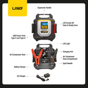 Stanley 1600 Peak Amp Lithium Car Jump Starter with 120 PSI Air Compressor, USB Power Bank, Yellow