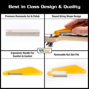 MusicNomad MN668 6 PC. Diamond Coated Electric Guitar Nut Slotting File Set - Light Strings with Storage Case, Yellow