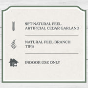 My Texas House Natural Feel Cedar Unlit Artificial Christmas Garland, Green, 9 ft
