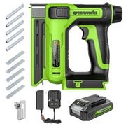 Greenworks 24V Cordless 3/8 in 18 GA Crown Stapler, Narrow Nail Stapler, Lightweight, Rubber Grip, STG309