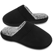 DL Men's Slippers, Memory Foam Insole with Plush Faux Bunny Fur Lining, Black, Size 7-8