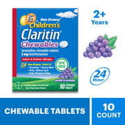 Claritin Children's Loratadine Allergy Relief Chewable Tablets, 24 Hour Non-Drowsy, Grape Flavor, 60 Count, 8519