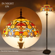 Werfactory Tiffany Style Floor Lamp, 16in Wide Stained Glass Crystal Bead Flower Shade, 64in High Bronze Antique Resin Base, 2 LED Lights Included