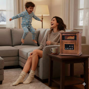 Airo Comfort Electric Infrared Space Heater, 1500W Quartz Heater, Adjustable Thermostat, Remote Control, Child Safety Lock, Light Finish