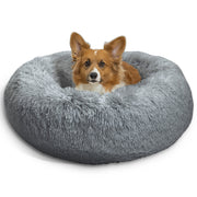 Best Friends by Sheri Original Calming Donut Dog and Cat Bed, Medium 30in x 30in, Gray Shag Faux Fur, Orthopedic Support, Machine Washable Cover