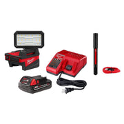 Milwaukee 2359-21PEN M18 ROVER Compact Folding Flood Light Kit, 1000 Lumens TRUEVIEW Output, Dual USB Charging Ports