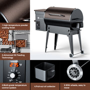 KingChii KC249017 8-in-1 Multifunctional BBQ Wood Pellet Grill Smoker With Temperature Control for Outdoor Cooking, Bronze