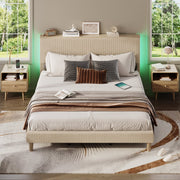 Bestier King Platform Bed with Adjustable Storage Headboard Shelf, RGB LED Lighting, Corduroy Upholstered Frame, Taupe