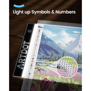 ARTDOT A3 Diamond Painting Light Pad, USB Powered, Adjustable Brightness, 66 LED Flicker-Free Lights, Multi-Angle Stand, Drill Storage Box, Black