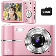 Facvoer Digital Camera, FHD 1080P Camera, Digital Point and Shoot Camera with 16X Zoom Anti Shake, Compact Small Camera for Boys Girls Kids, Pink
