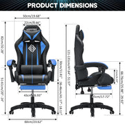 Hoffree Gaming Chair with Massage PU Leather, Blue - High-Quality Material