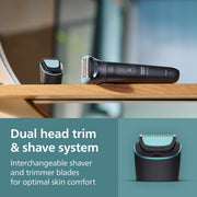 Philips Norelco Body Groomer 5000 Series Personal Groomer with Interchangeable Dual Trimmer and Shaver Heads, Adjustable 11-Length Trim, 100% Showerproof, Black, BG5490/50
