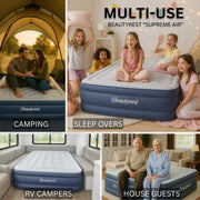 Beautyrest Supreme Air Full Size Inflatable Bed with Built-In SureLock Auto Shut-Off Pump, Puncture-Resistant Vinyl, Raised 17in Air Mattress Supports 650 lb, Blue, MM10917DB