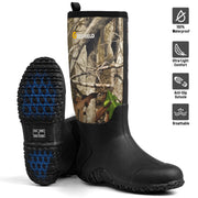 Gieeshield Waterproof Insulated Rubber Work Boots with Steel Shank, Camouflage Green, 16in Knee-High, Medium Width, Round Toe, Pull-On BJ-DQ05-011