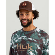 HUK Pursuit Pattern Crew Long Sleeve Athletic T-Shirt, Performance Fabric, Pluff Mud, 3XL, H1200610