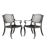 Noble House 239070 Patio Dining Chairs, Cast Aluminum Frame with Black Sand Finish, Wood and Leather Materials, Set of 2