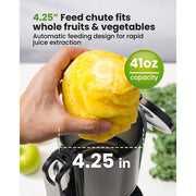 Gdor SJ060 Masticating Juicer, Cold Press Slow Juicer with 4.25 in Large Feed Chute, Stainless Steel Body, Low Noise, 41 fl oz Hopper, Silver