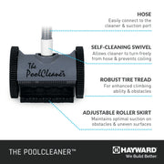 Hayward Poolvergnuegen Automatic Suction Pool Cleaner, Self-Adjusting Turbine, 2-Wheel, Gray, for In-Ground Pools up to 16 x 32 ft, W3PVS20GST