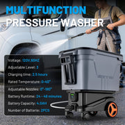 SPBTAR Electric High Pressure Washer, 2000 PSI, Cordless with 3 Water Supply Modes, 0-180 Swivel Joint, 7.2 Gallon Tank, Portable with Wheels for Car and Patio Cleaning