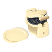 Made By Gather Beautiful Rotating Belgian Waffle Maker, 900W, EverGood Ceramic Nonstick, White Icing, Compact Foldable Design, 5 Waffles, 29426