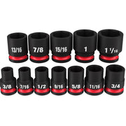 Milwaukee Tool 49667010 Shockwave Impact Duty 1/2 Inch Drive SAE Standard 6 Point Socket 12 Piece Set