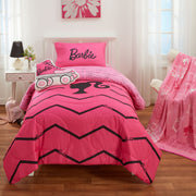 Barbie Kids Comforter Set, Reversible Hot Pink Chevron Print, Includes Pillowcase, Twin/Full Size, NL027J