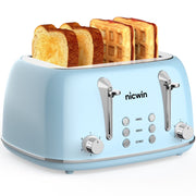 NICWIN WT340 4 Slice Toaster, Extra Wide Slots Bread Toaster, Blue