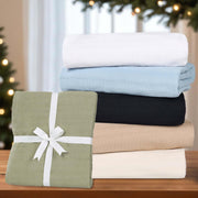 Home City Clara Cotton Striped Woven Blanket, Lightweight, Textured Dobby Jacquard, White, California King