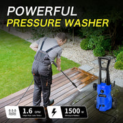 YWSJ Electric Pressure Washer with Foam Cannon, 2000 PSI, 1.6 GPM, Corded, Blue, Portable with 36ft Power Cord and 23ft Hose, C15-BL