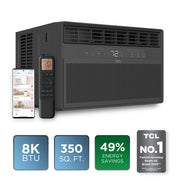 TCL Smart Inverter Window Air Conditioner, 8,000 BTU, Energy Efficient, Black, 350 Sq Ft Coverage, Remote Control, W8WC72-B