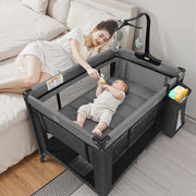 Vomeast Baby Playard Portable Foldable 2-in-1 Bassinet and Play Yard with Toy Bar, Grey