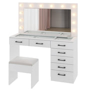 Ktaxon Large Makeup Vanity, Vanity Table Set w/ Visible Glass Top w/ Charging Station, 7 Drawer, White - Spacious Storage
