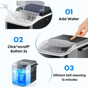 Edx Countertop Ice Maker Portable, 26.5 lb Output, 2L Water Tank, Self-Cleaning, Bullet Ice Cubes in 6 Minutes, Includes Basket and Scoop, Black