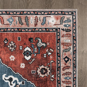 CAMILSON Printed Oriental Retro Vintage Distressed Indoor Area Rug, Red, 8x10, Non-Shedding, Ultra Thin, Stain Resistant, Chenille and Cotton RAIN4001-RED-8x10
