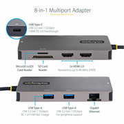 StarTech.com USB C Multiport Adapter Laptop Docking Station, Dual 4K 60Hz HDMI, 2x USB-A 3.1 Hub, 100W Power Delivery, Gigabit Ethernet, SD/MicroSD Reader, Space Gray, 120B-USBC-MULTIPORT