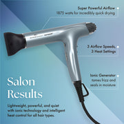 Olivia Garden SuperHP Ionic Hair Dryer, 1875W Brushless Motor, 5 Attachments, Lightweight, Quiet, Black, 200-HPDR1B